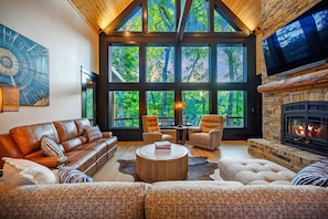 Real wood burning fireplace in the living area