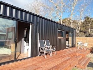Indoor/outdoor flow from bedroom and living room.