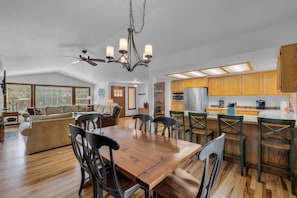 Enjoy meals together around a table that comfortably seats 6.