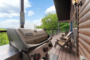 Upper level deck with gas grill and beautiful mountain views