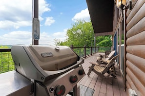 Upper level deck with gas grill and beautiful mountain views