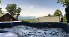 Views of the Smoky Mountains from the bubbling hot tub.