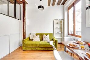 The open-plan living and dining area