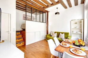 The open-plan living and dining area
