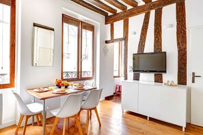The open-plan living and dining area