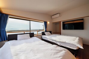Room 1 (bedroom) is equipped with a 55-inch internet-enabled TV.