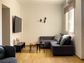 Living room with a large TV