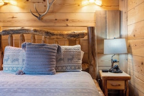 The plush queen bed is ideal for a rejuvenating afternoon snooze