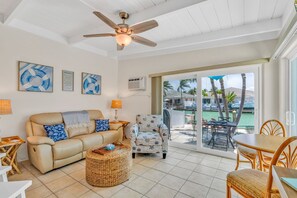 Living room with waterfront view