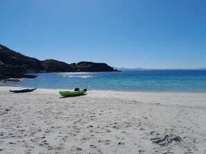 Lovely beach is a two-mile walk. Go down the road and past the old school house.
