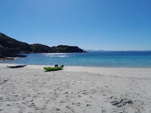 Lovely beach is a two-mile walk. Go down the road and past the old school house.
