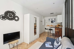 The open-plan living, kitchen and dining area