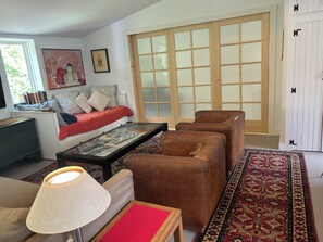 Looking east toward the studio with doors closed for more privacy.
