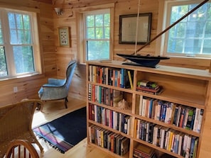 living area with bookcases