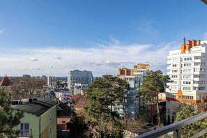 The view from the balcony overlooks the beautiful surroundings of the property.