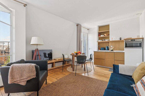 The open-plan living and dining area