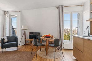 The open-plan living and dining area