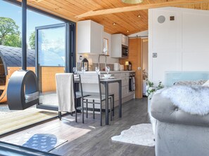 Kitchen/diner | Glamping Pod 1 - Stone Hall Farm, Dalton, near Wigan