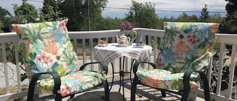 Deck with view of Lake Superior and the Huron Mountains on a clear day