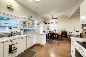 Dishwasher, plenty of counter space with a breakfast bar.