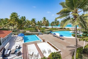 View from Sea Star Villa, pools and beach