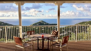 The view from the upper level dining room, looking onto the deck..and that view!