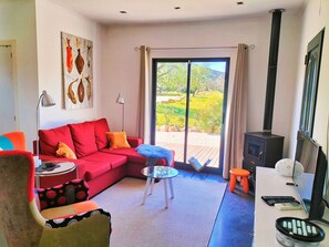 Living room with Wood stove
