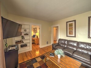 Large Living Room with 50" TV and built in bookcase