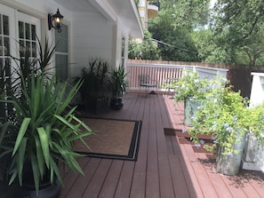 Front deck under a huge old oak tree