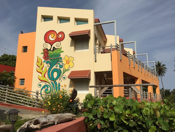 east side of building: view from parking