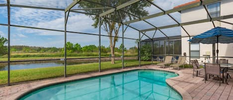 South West facing Pool with patio and view