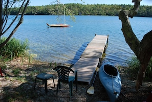 The Dick's waterfront. The guest has brought their own watercraft.