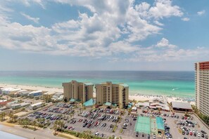 Aerial view of The Sunbird Condominium on the beach next to Pineapple Willy's