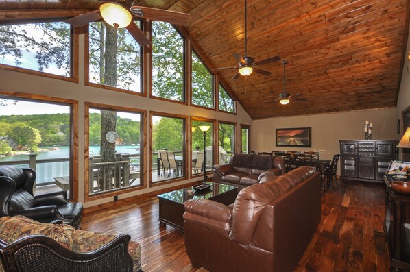 Beautiful Great Room with view of Lake and Hills.  Located on a quiet cove.