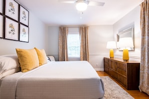 2nd Bedroom-King Size bed-45" Smart TV-Blackout Drapes-Closet with luggage racks-Across the hall from full bathroom