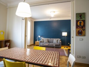Kitchen table and living room.