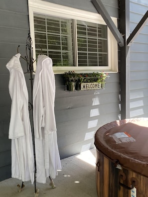 White terry robes provided during hot tub season (April-Mid Nov)