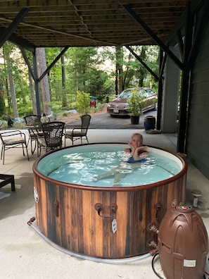 My sister loved the hot tub! (Thanks for being my model, Sis!)