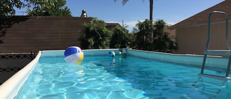 Above ground pool cleaned regularly, gated with fence. Come and enjoy!