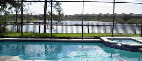 South facing pool with amazing lake views