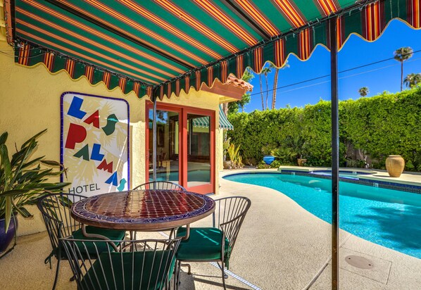 Poolside under Awning. 