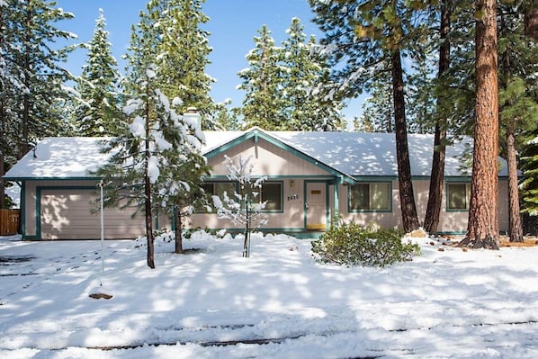 Winter view of this Tahoe Treasure across from miles of trails in the forest