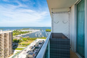 The balcony is a great place for breakfast and sunset cocktails