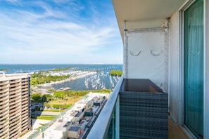 The balcony is a great place for breakfast and sunset cocktails