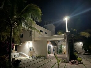 Castillo de Arena entrance at night, easy to find after your day of travel 