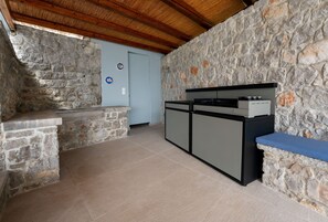 Outside kitchen and toilet