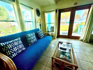 Living area with queen sleeper sofa