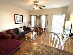 Livingroom with a queen size sleeper sofa