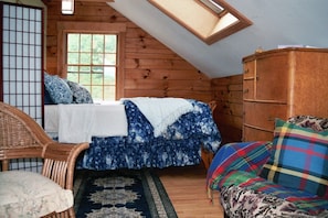 Delft patterned bedding, orientals, family birds eye maple, shoji, sky lights