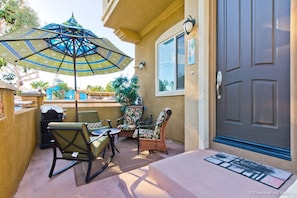 Outdoor patio with barbecue